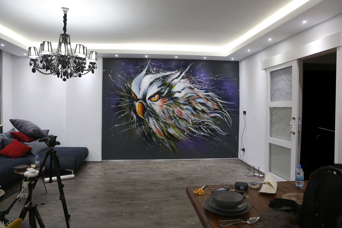 DINING ROOM OWL indoor graffiti artwork by Hady Beydoun