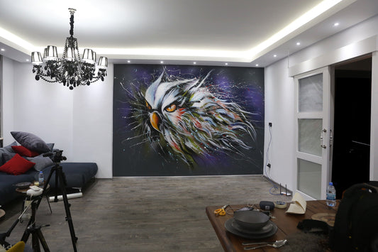 DINING ROOM OWL indoor graffiti artwork by Hady Beydoun