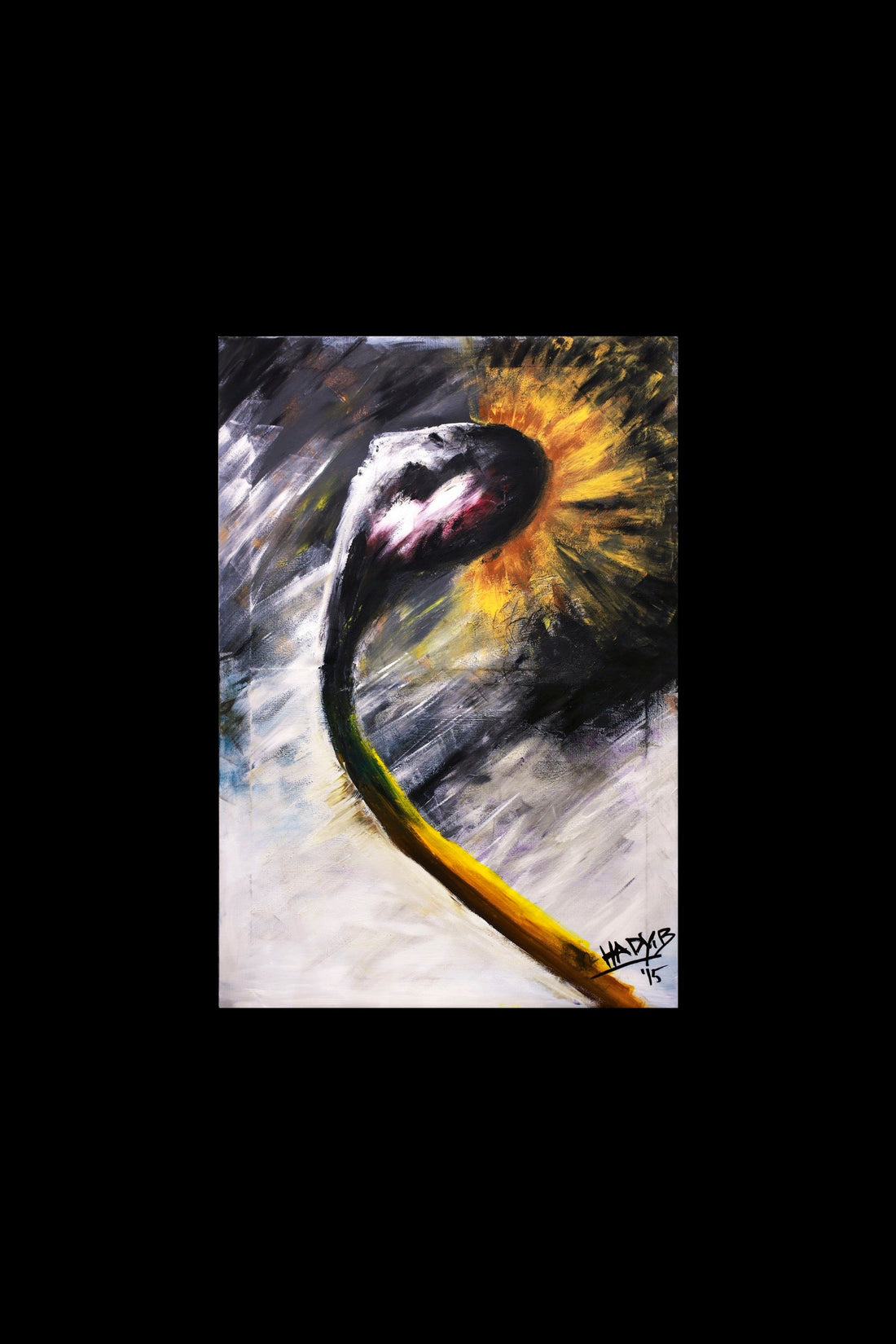 THE MATCHSTICK THAT REFUSED TO DIE, a large vertical acrylic painting by Hady Beydoun